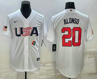 Men%27s USA Baseball #20 Pete Alonso 2023 White World Baseball Classic Stitched Jersey